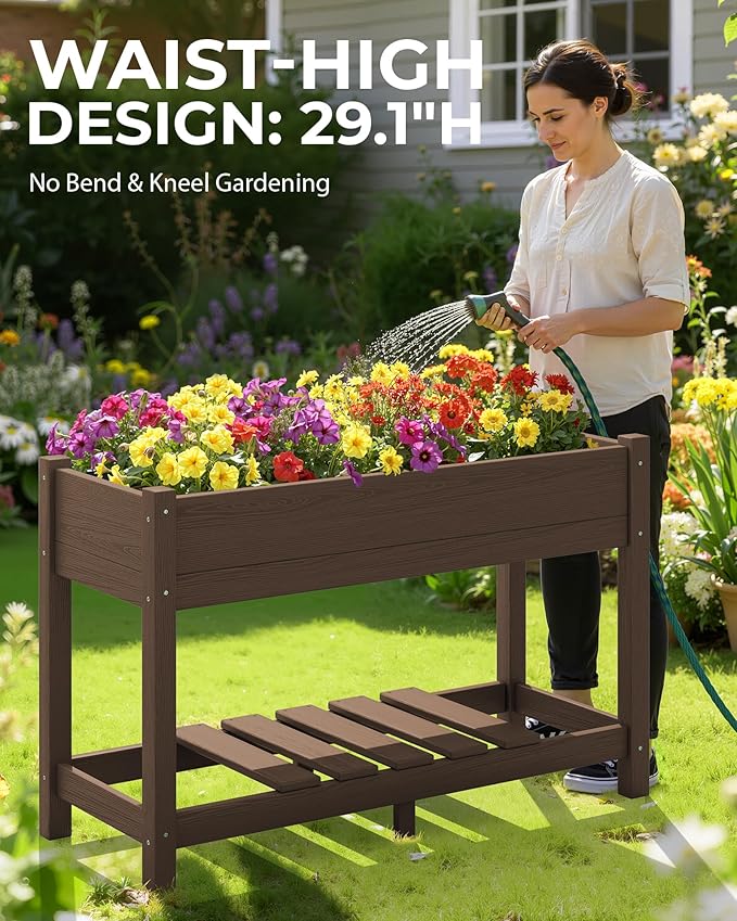 SERWALL Raised Garden Bed Set of 2, HDPE Raised Bed for Gardening All Weather Use- Brown