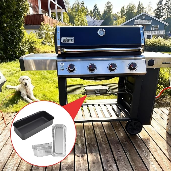 70379 Catch Pan & Drip Pan Liners for Weber Genesis II /II LX 400 & 600 Series, Grease Tray for Weber 400/600 Summit Series Smokefire Ex6 EpX6 Ex4 Gas Grill,with 10-Pack 6498 6417 Aluminum Foil Liners