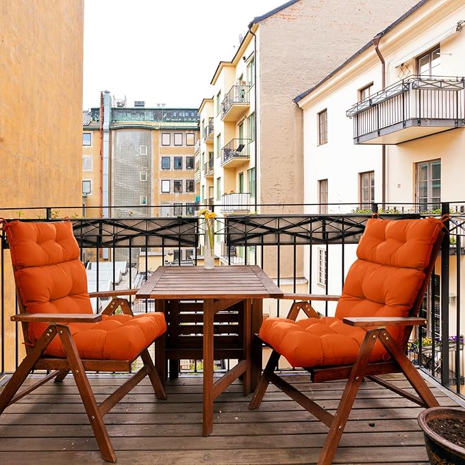 EAGLE PEAK Tufted Outdoor/Indoor High Back Patio Chair Cushions, Set of 2, 46'' x 22'', Burnt Orange