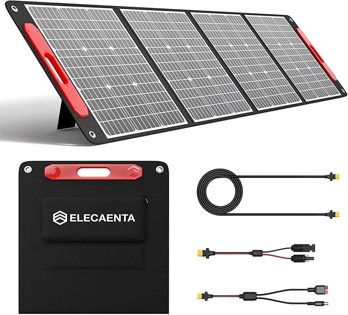ELECAENTA 200W Portable Solar Panel for Power Station, 25% High Efficiency, Ultra Light with Kickstands, 20V/10A Foldable ETFE Solar Charger for Camping RV Trip Outdoor Home Backup Off Grid