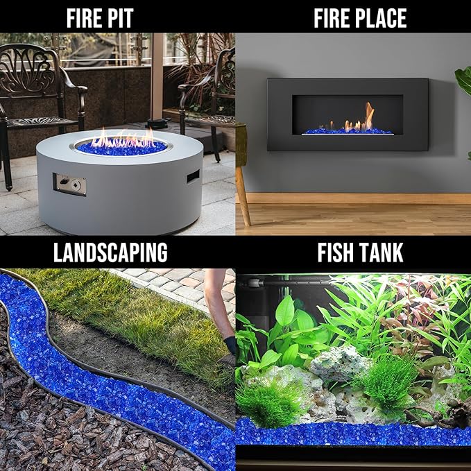 Skyflame High Luster 10-Pound Regular Fire Glass for Fire Pit Fireplace Garden Landscaping Cobalt Blue 1/2" Size