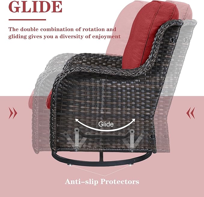 Belord Outdoor Swivel Rocker Patio Chairs - 360 Degree Swivel Glider Seating Wicker Rocking Chairs Set of 2 with High Back Deep Seat for Porch Balcony Deck, Brown/Red