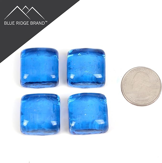 Reflective Fire Pit Glass Cubes - Professional Grade Fire Glass for Fire Pit - 1" Firepit Glass Rock - Glass Stones - Gas & Propane Fire Pit & Fireplace Glass (50 Pound, Light Blue