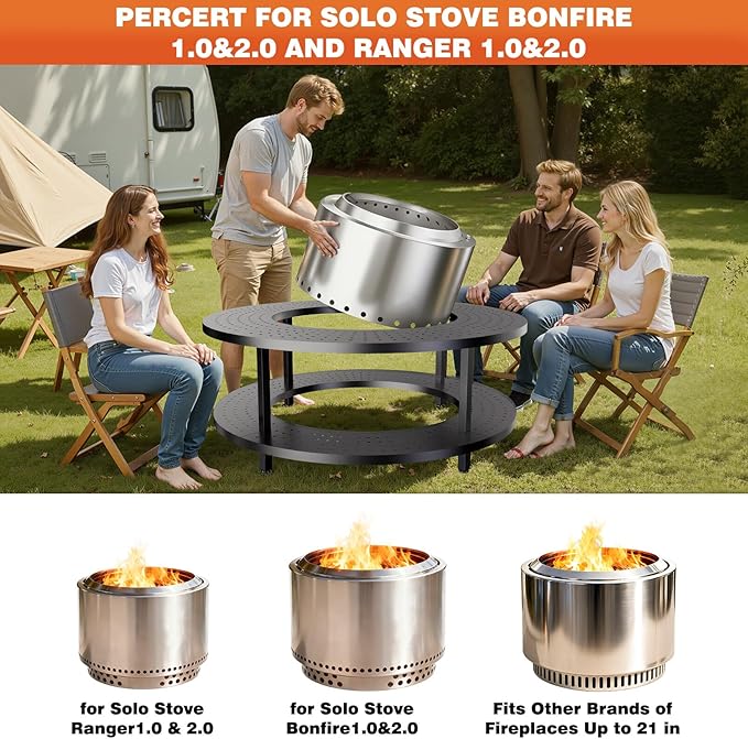 Fire Pit Surround Tabletop for Solo Stove Bonfire 1.0&2.0 and Ranger 1.0&2.0, 41" Fire Pit Surround Tabletop with Wood Storage Shelf, Powder-Coated Steel Surround Tabletop with Extra Space