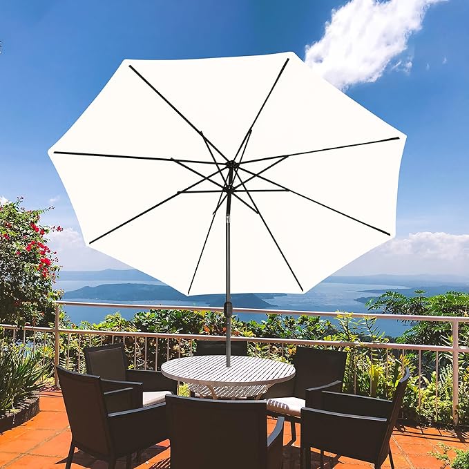 Sundale Outdoor Olefin 5-Year-Non-Fading Patio Umbrella with Sand Bag Umbrella Base, Outdoor Umbrella with Tilt and Crank