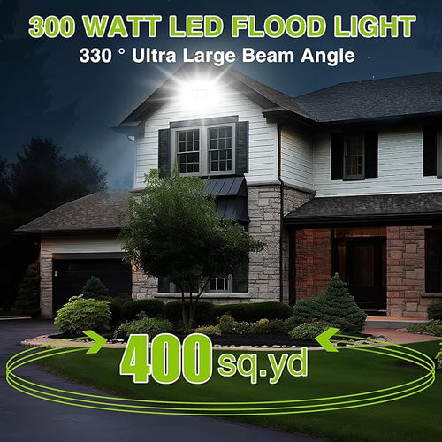 2 Pack LED Flood Lights Outdoor, STASUN 300W 30000lm 6000K Daylight White IP66 Waterproof, Commercial Parking Lot Lights, 3 Heads for Yard Street Stadium Outdoor Area Floodlight Bright Security Lights