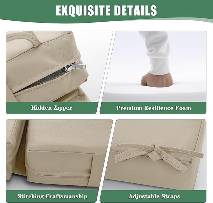 Chaise Lounge Cushions Outdoor Set of 4 - Waterproof and Fade Resistant Sun Lounger Replacement Cushion - Patio Lounger Pads with Removable Cover for Pool, Deck, Lawn, 72 x 21 x 3 Inch, Cream