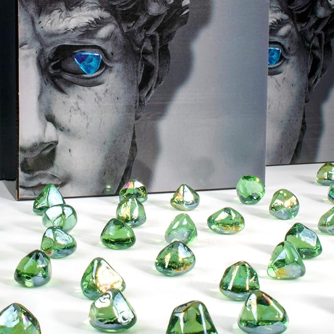 Fire Glass Diamond 1 InchFire Pit Glass Rocks for Propane or Gas Fire Pit 10 Pounds Emerald Green(Gift Package)