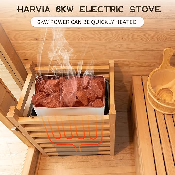 2-3 Person Outdoor Wooden Sauna Room,Canadian Cedar 220V 6KW Electric Stove Backyard Steam Sauna Kit with Light (White-3Person)