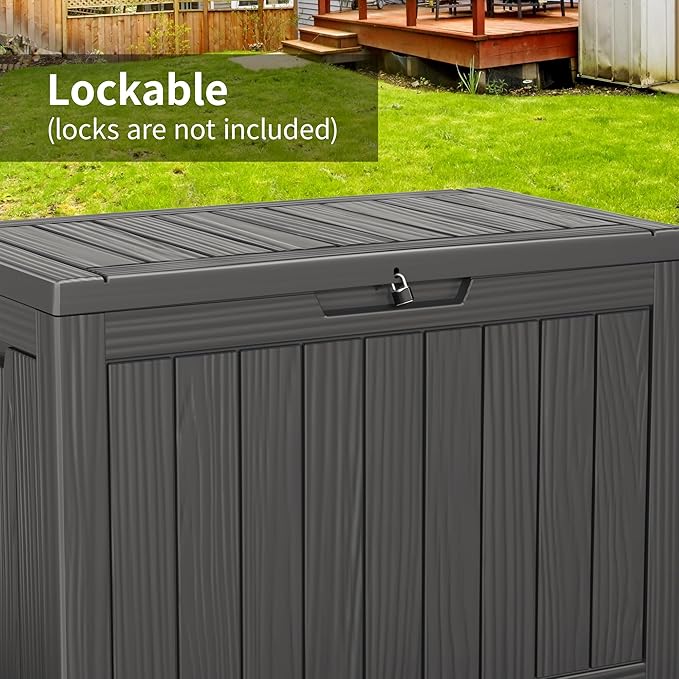 47 Gallon Deck Box Large Outdoor Storage for Patio Furniture,Outdoor Cushions,Garden Tools and Pool Supplies,Waterproof,Resin,Lockable(Black)
