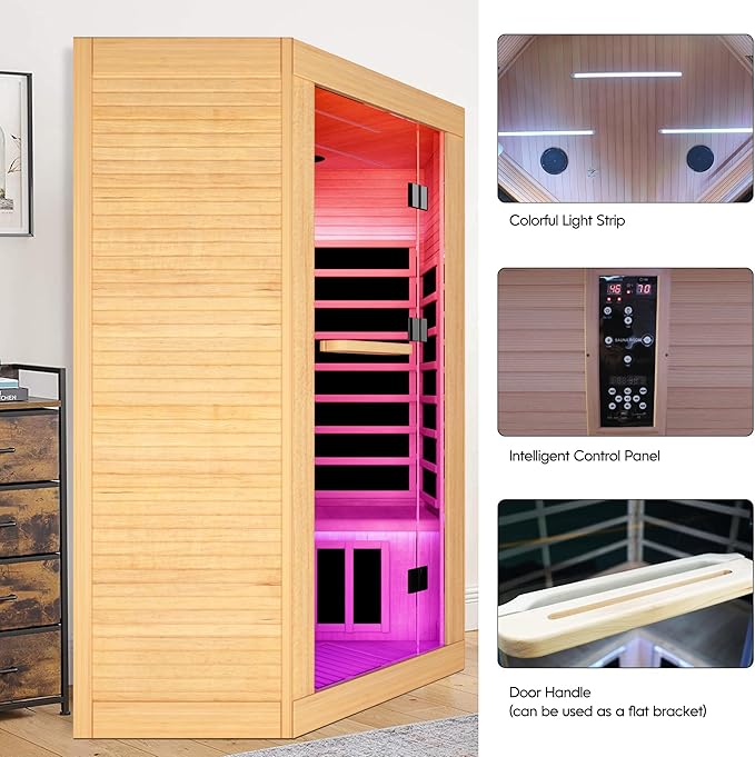 2-3 Person Sauna Corner Sauna Far Infrared Saunas Room Canadian Hemlock Indoor 2180W Low-EMF Dry Saunas with 7 Color Therapy