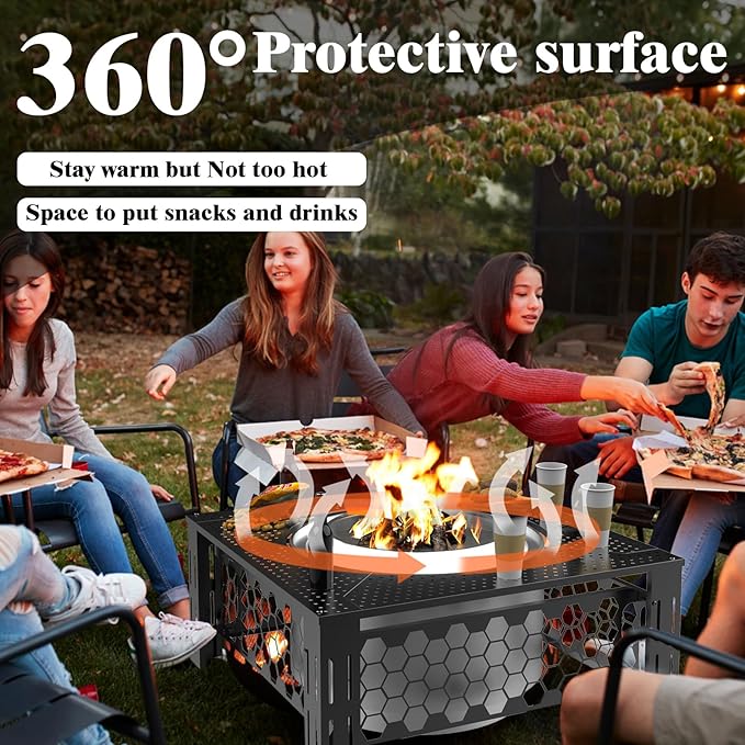 Fire Pit Surround Tabletop Large Use for Solo Stove Bonfire Ranger Yukon 2.0 and Mesa, Fire Pit Table Square Made of UV-Resistand Antirust Thick Metal, for Indoor Outdoor Use