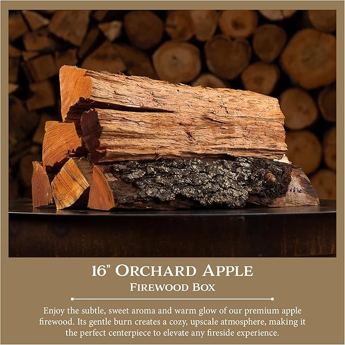 Orchard Apple Firewood Box by Cutting Edge – 16" Kiln-Dried Logs for Fireplaces & Hearths | Subtle, Fruity Aroma & Warm Glow | Includes Fire Starters, Kindling & Matches | Ideal for Pork & Poultry