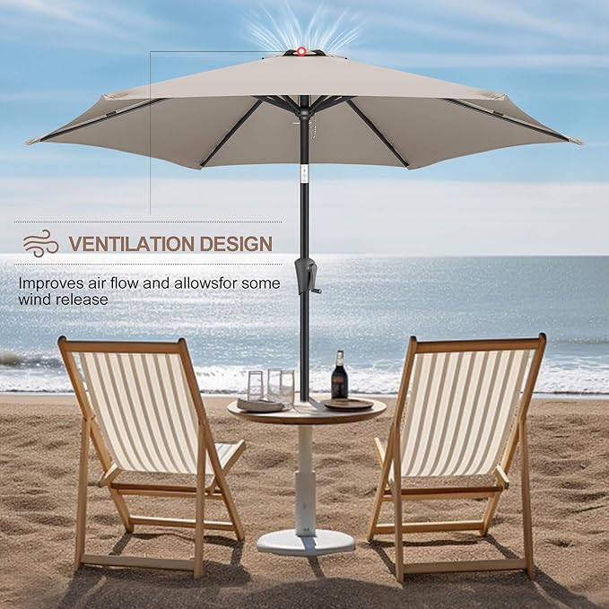 FLAME&SHADE 7.5ft Patio Umbrella - Outdoor Umbrella with Push Button Tilt and Crank for UV Protection, Table Market Umbrella for Garden, Deck, Backyard, Pool and Beach(Taupe)