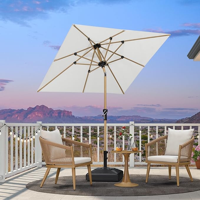 PURPLE LEAF 6' x 6' Square Outdoor Umbrella with Base Outdoor Table Umbrella Aluminum Patio Umbrella with Push Button Tilt & Crank and 8 Ribs Market Umbrella for Pool Backyard Beach, Cream