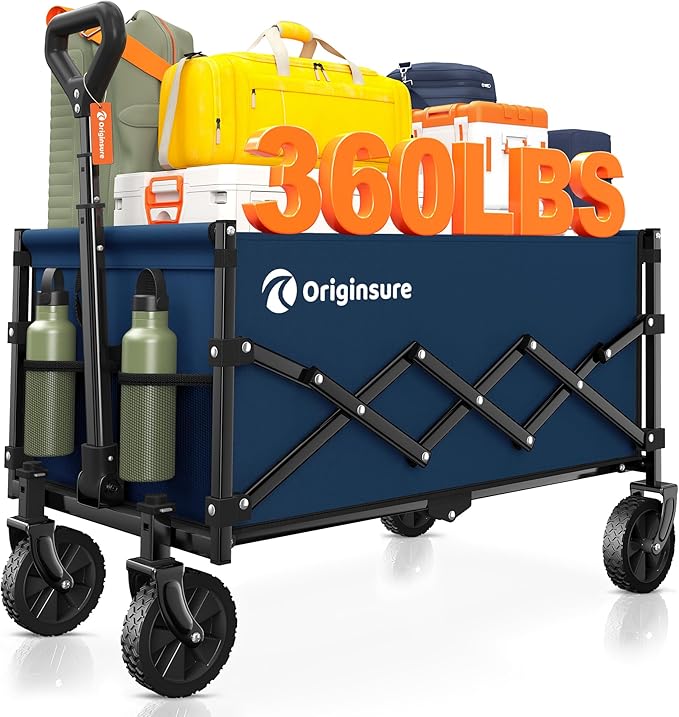 Collapsible Wagon Cart Foldable - Lightweight Portable Heavy Duty Folding Beach Wagons with Wheels - Outdoor Utility Carts for Grocery, Camping, Shopping, Sports with Large Capacity - Blue