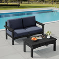 SERWALL 3 Pieces Patio Conversation Set, All-Weather HDPE Outdoor Sofas with Cushions and Coffee Table, Modular Sectional Furniture for Deck, Garden, Backyard, Black Frame with Grey Cushion