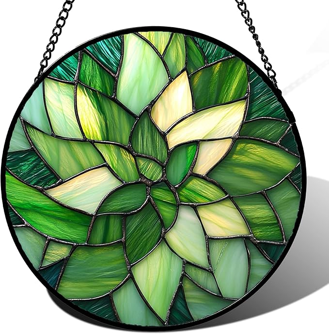 CRISGIF Stained Glass Window Hanging - Ireland Green Suncatcher for Doors Garden Patio Sun Catchers Decor Mother's St. Patrick's Day Birthday for Women Men Mom Nana Friend 11.8 in