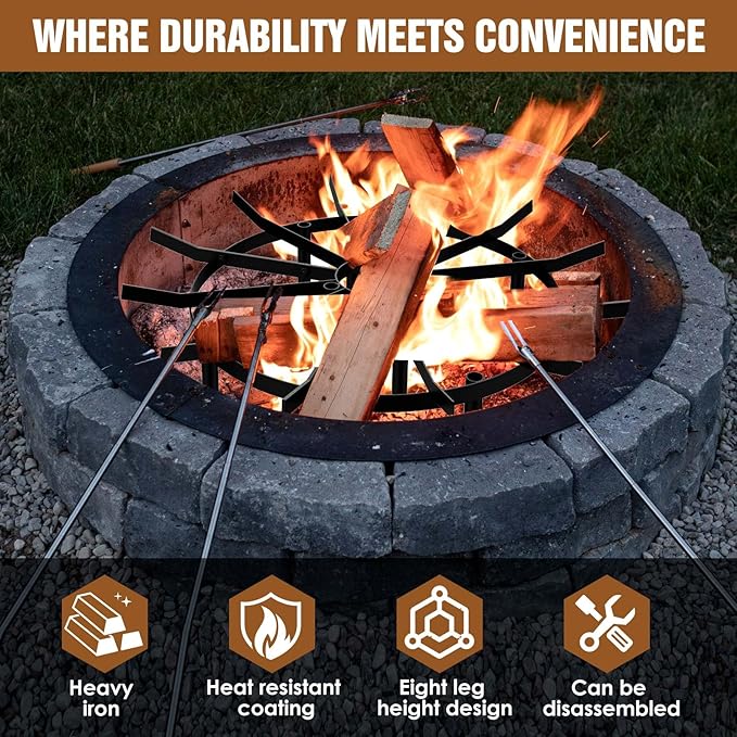 26in Wagon Wheel Firewood Grate for Fire Pit - fire Pit Grate, Heat Resistant,fire Pit Grate is Perfect for Campfires and fire pits (Round 26in)