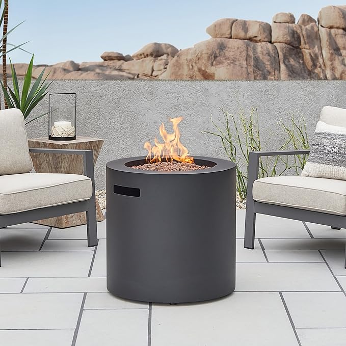 Real Flame Aegean 24" Round Propane Gas Fire Pit Table with Hidden Tank, 50,000 BTU, Powder-Coated Steel, Push-Button Ignition, CSA Certified, Lava Rock, Storage Cover, Stainless Steel Burner with Lid