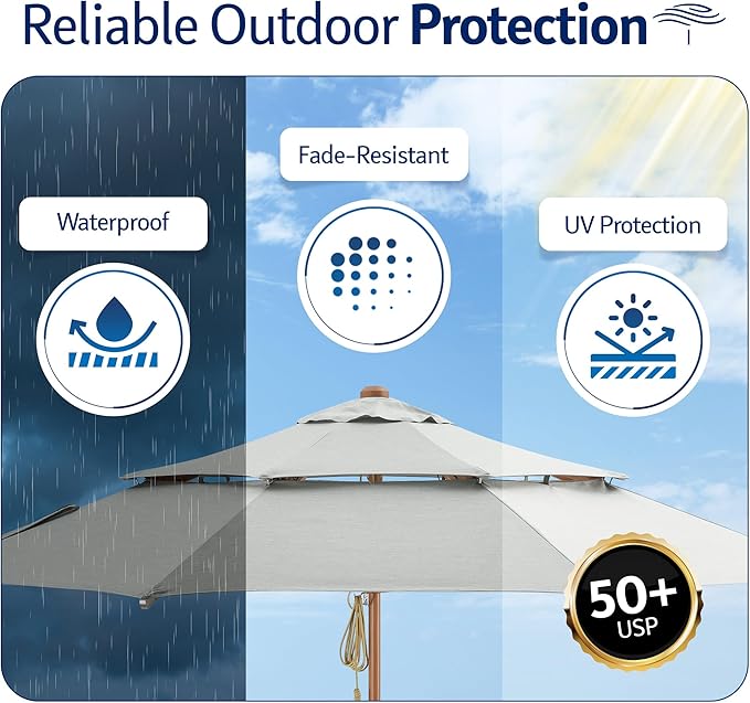 Alizé 10 ft Patio Umbrella with Built in Cooling Fans USB Ports | Windproof Table Umbrella for outdoor patio with UPF 50+ UV Protective Fabric | Waterproof, Non Fading, Premium Deck and Pool Shade