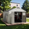 Devoko 10 x 16 FT Resin Outdoor Storage Shed, Extra Large Plastic Shed with Skylight, Floor and Lockable Door, Storage Bike, Tools, Lawn Mower for Garden, Backyard, Patio, Beige