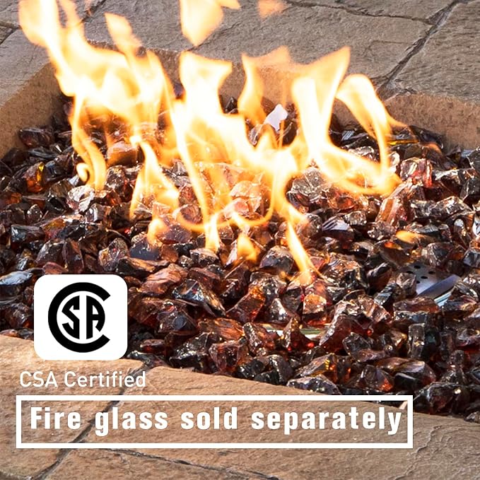 COSIEST Outdoor Propane Fire Pit Table w Faux Brown Ledgestone 32-inch Square Fire Table, Certified, 50,000 BTU Stainless Steel Burner, Free Lava Rocks, Fits 20lb Tank Inside