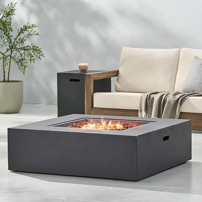Propane Fire Pit Table 2-Pieces, 40 Inch Firepits for Outside, Square Gas Fire Pit for Outside Patio, Propane Fire Table with Tank Holder, 50000BTU, Dark Gray