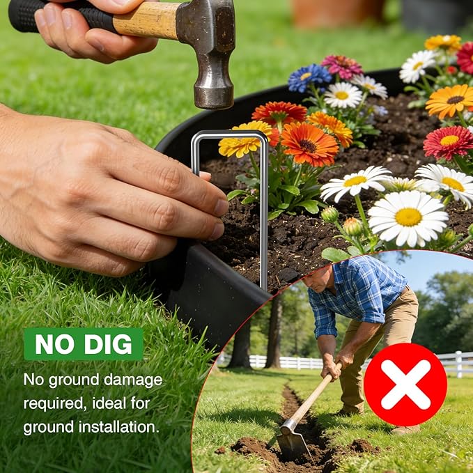 3in Tall 80ft Landscape Edging Kit with 120pcs Metal Spikes, Reinforced Rib Design,No-Dig Flexible Plastic Edge Border for Landscape, Lawn,Garden,Flower Beds,Yard,Paver,Playground, Fence,Pathway,Black