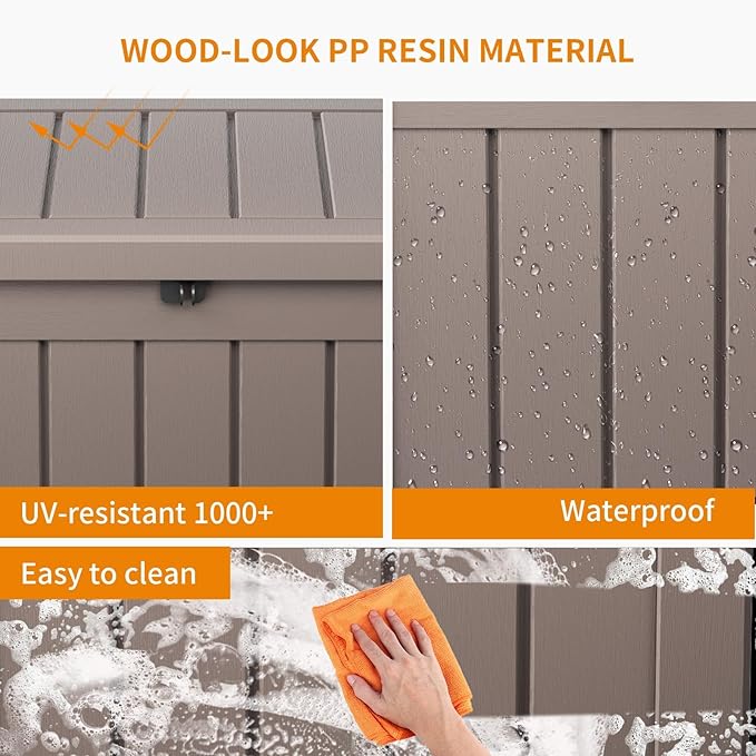 50 Gallon Deck Box Large Outdoor Storage for Patio Furniture,Outdoor Cushions,Garden Tools and Pool Supplies,Waterproof,Resin,Lockable(Grey)