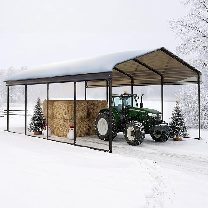 Sophia & William Carport Car Port Metal Canopy 12x20 ft Heavy Duty for Snow, Portable Garage Kit Shed Tent Shelter Metal Frame All Weather Outdoor for Boat with Anti-Leak Seam Taped, Dark Grey