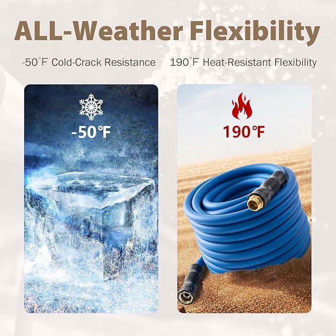 5/8" Female to Female Hot/Cold Water Leader Hose 10ft, -50℉ to 190℉ Flexible,Burst 600 Psi 3/4" Brass Fittings with Swivel Grip Handle for Outdoor,Yard, Farm, Blue