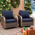 EAGLE PEAK Modern Wicker Outdoor Glider Rocking Chair, Swivel Rocker, Rattan Patio Furniture for Yard Deck Porch Garden, 2 Chairs, Brown/Blue