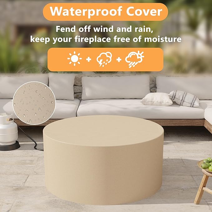 32 inch Outdoor Propane Fire Table, Round Patio Fire Pit Table, 50,000 BTU Gas FirePit with Lid, Cover, Lava Rocks, CSA Certified, Grey