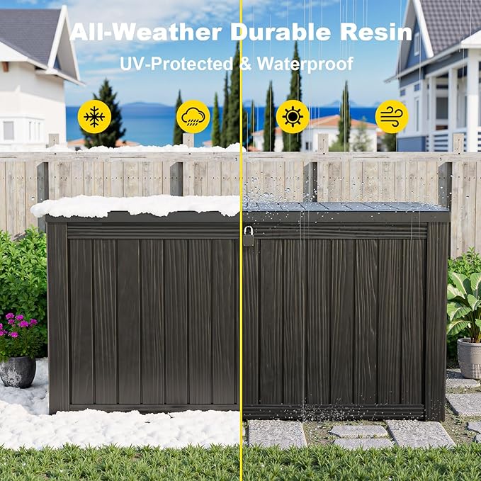 150 Gallon Outdoor Storage Box – Resin Deck Box with Lockable Lid, Waterproof Patio Furniture Storage for Tools, Garden & Yard Organization