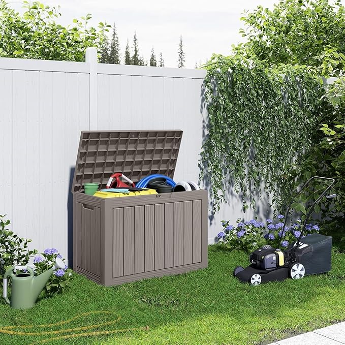 47 Gallon Deck Box Large Outdoor Storage for Patio Furniture,Outdoor Cushions,Garden Tools and Pool Supplies,Waterproof,Resin,Lockable(Grey)