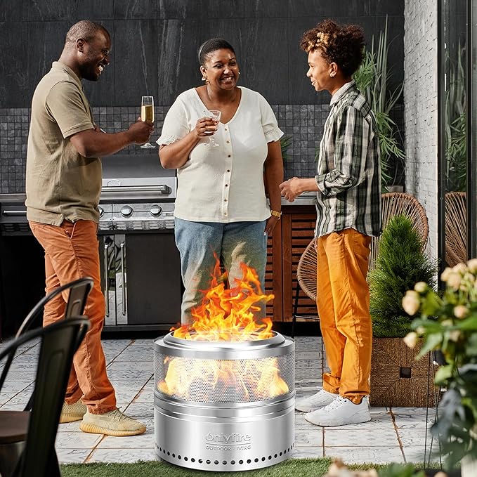 ONLYFIRE OUTDOOR LIVING Wood Burning Fire Pit with Carrying Bag, 19.5” Detachable Portable Firepit for Camping Tailgating Patio Backyard Bonfire, Perforated Smokeless Fireplace, Stainless Steel FP037