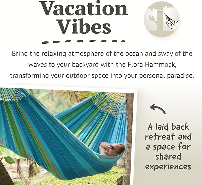 LA SIESTA Flora Hammock, Transform Your Backyard, Patio, or Porch into a Relaxation Oasis, Ultra Soft Cotton Hammock, Max 440 Lbs, Family Hammock, King, Curaçao