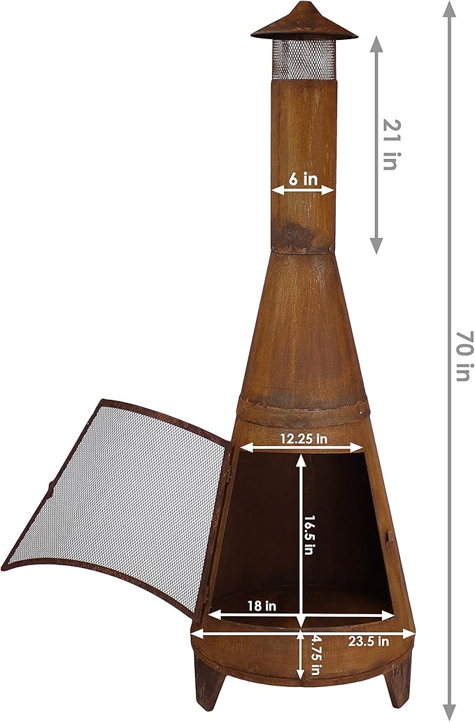 Sunnydaze 70-Inch Rustic Chiminea Outdoor Fireplace - Outdoor Wood-Burning Chiminea Fire Pit - Chimney Fire Pit