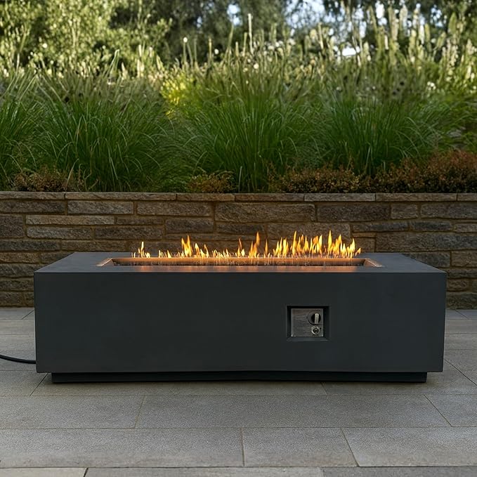 60" MGO Propane Fire Pit Table, 60,000 BTU Rectangular Gas Fire Pit for Outside Patio, Backyard, Pool, Free Lava Rocks & Rain Cover, Dark Gray