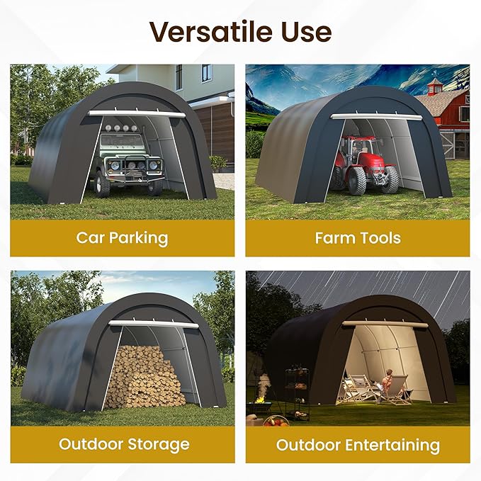 Kiss the Water Domed Carport with 4 Cloth Bags, Portable Garage with 2 Roll-up Doors, Heavy Duty Car Canopy Party Tent, All-Season Storage Shelter Shed for Cars, Truck, or Garden Tools, 13' x 20'