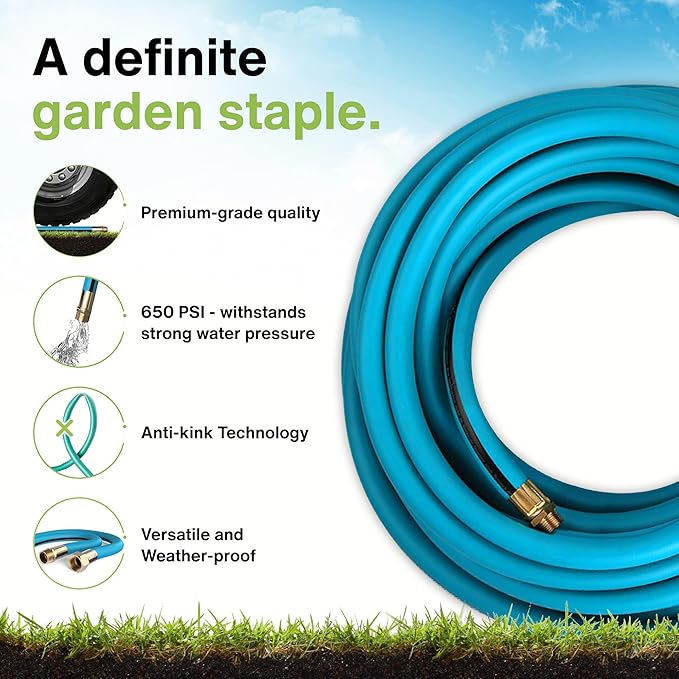 Aeromixer THE HOSE - 3/4 Inch Garden Hose 50 Ft, Kinkless Commercial Garden Hoses, Heavy Duty Industrial Water Hoses for Outdoors, 650 PSI High-Pressure Watering Tool for Farming and Gardening