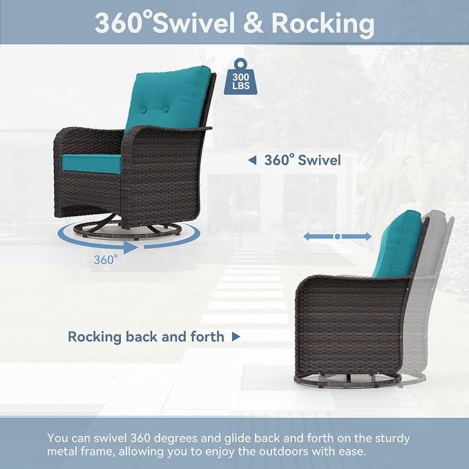 Kurapika 12 Pieces Patio Furniture Set, Rattan Wicker Sofa Set, Outdoor Conversation Sets w/Swivel Rocking Chairs Patio Sectional Sofa w/4 Inch Cushion, Blue