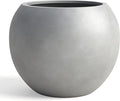 DTY Signature Mount Sherman Modern Indoor Outdoor Fiberstone Sphere Planter, Durable Round Garden Pot, Weather Resistant, Drainage Hole & Rubber Plug, Planter for Christmas Tree - Medium, Gray
