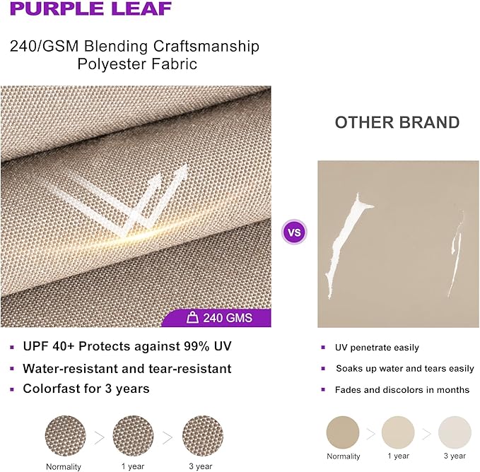 PURPLE LEAF 10 FT Cantilever Umbrella Outdoor Patio Umbrella, Large Offset Square Umbrellas, Windproof Heavy Duty Hanging Outside Umbrellas for Patio, Ash Mocha