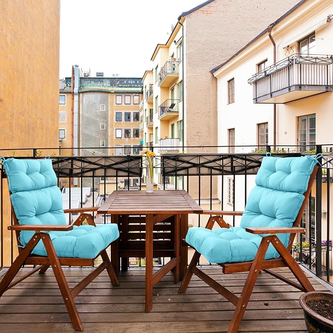 EAGLE PEAK Tufted Outdoor/Indoor High Back Patio Chair Cushions, Set of 2, 46'' x 22'', Light Blue