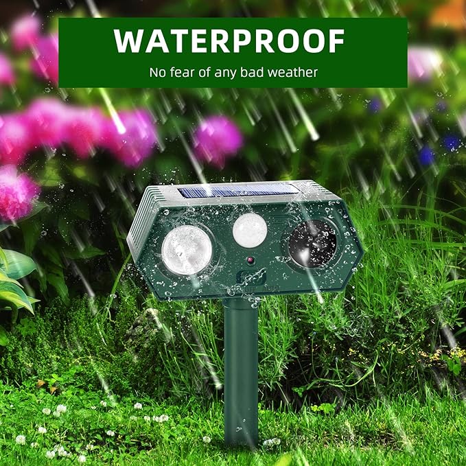 2025 Solar Ultrasonic Racoon Fortress Pro, Animal Repeller Deer Cat Repellent Devices Squirrel Rabbit Deterrent Outdoor with Motion Sensor&Flash Light to Scare Dog Skunk Out of Garden Yard(4Pack)