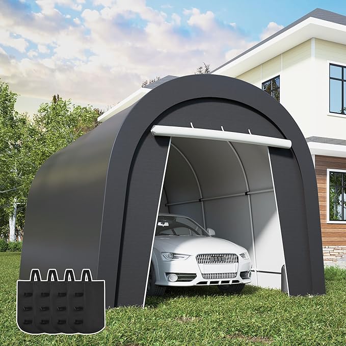Wisteria Lane Heavy Duty Carport with 4 Cloth Bags, All-Weather Car Canopy with 2 Roll-up Doors, Portable Garage Storage Shelter Shed for Cars, Truck, or Garden Tools, 10' x 15'
