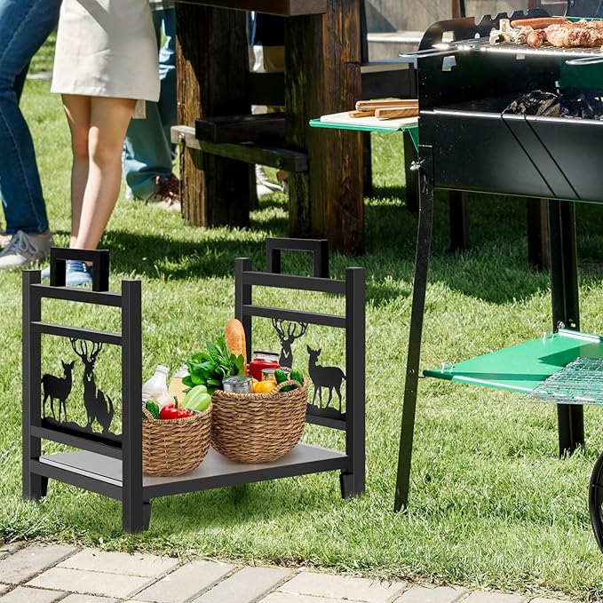 INNO STAGE Firewood Log Rack, Iron Wood Lumber Storage Holder for Fireplace, Heavy Duty Log Storage Bin for Firepit Stove Accessories Indoor - Perfect Construction - No Any Screw to Install