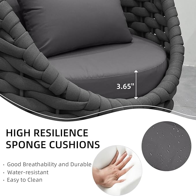 TWT 6 Pieces Patio Furniture Set Outdoor Rope Conversation Sectional Patio Sofa with 6 Seater for Backyard, Porch, Modern Armchairs with Thickness Cushions and Side Table, Dark Grey